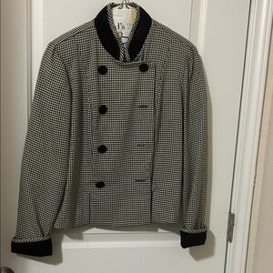Black & White Houndstooth Double-Breasted Blazer with Contrast Trim